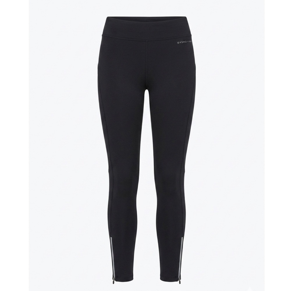 Oysho Fitness Black Reflective Ankle Zip Running Leggings Small High Waist